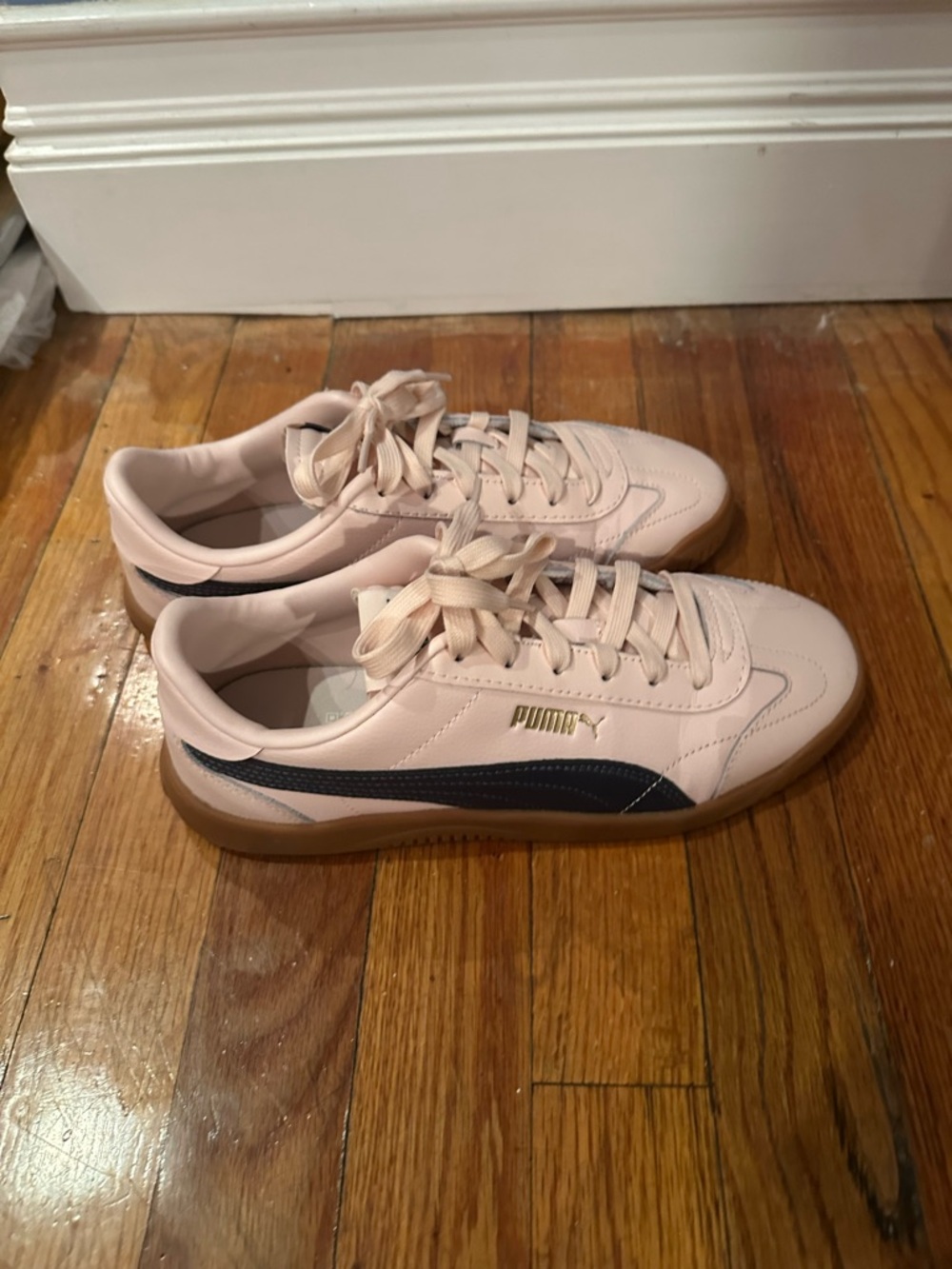 Puma Women's Pale Pink Leather Sneakers with Navy Formstrip